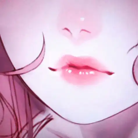 Close-up of softly shaded anime-style lips and hair, showcasing delicate pink hues and elegant linework for a serene aesthetic.