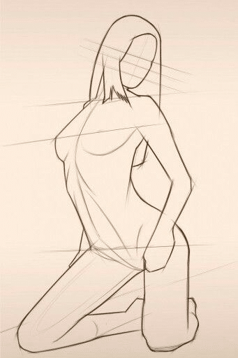 image Illustration of a kneeling female figure sketch, with lines indicating form and posture, emphasizing dynamic pose and proportions. | Sky Rye Design Illustration of a kneeling female figure sketch, with lines indicating form and posture, emphasizing dynamic pose and proportions.