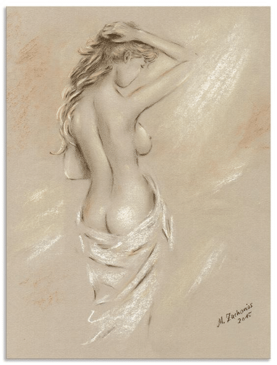 image Artistic nude sketch of a woman with her back turned, draped in a sheer cloth, highlighting elegance and grace. | Sky Rye Design Artistic nude sketch of a woman with her back turned, draped in a sheer cloth, highlighting elegance and grace.