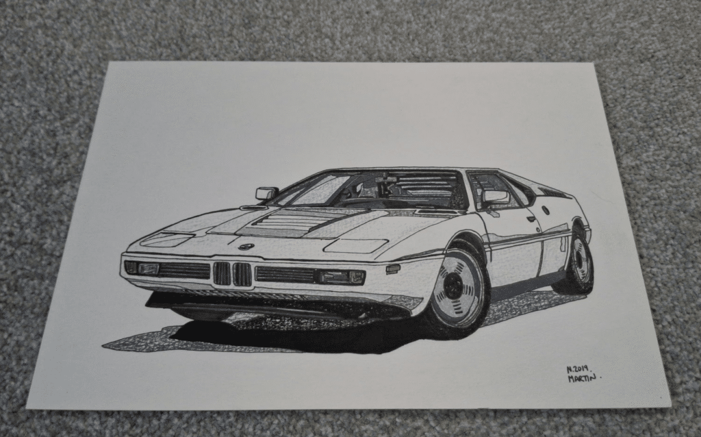 Illustration of a vintage sports car showcasing classic design elements on a white background.