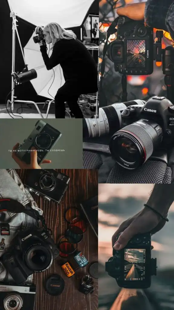photos photography photographer photograph Collage of Canon cameras and a photographer in action, featuring close-ups and gear essentials in varied shooting environments. | Sky Rye Design Collage of Canon cameras and a photographer in action, featuring close-ups and gear essentials in varied shooting environments.
