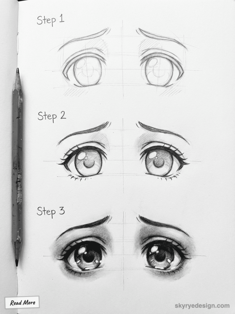 Pencil tutorial: Learn how to draw expressive eyes in 3 steps with detailed shading techniques. Perfect for artist beginners
