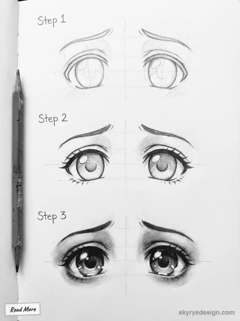 Pencil tutorial: Learn how to draw expressive eyes in 3 steps with detailed shading techniques. Perfect for artist beginners
