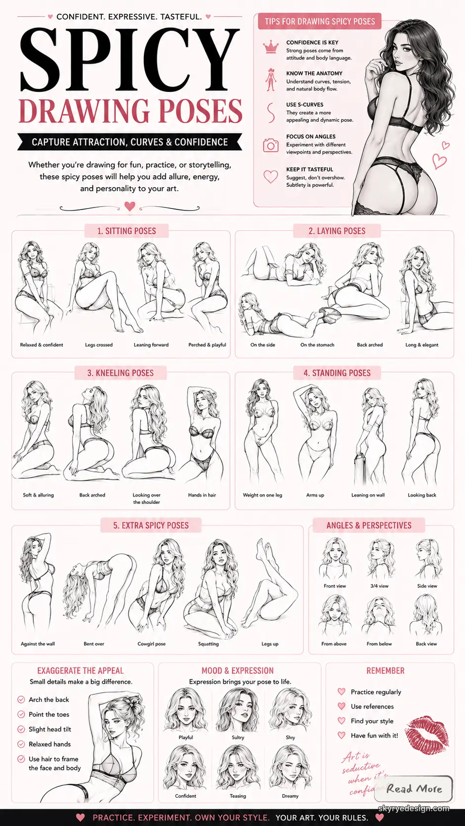 1fff1334-87f7-49e4-b06d-656e6b1c38e3 Infographic: drawing reference — spicy female poses for artists (sitting, laying, kneeling, standing) | Sky Rye Design Infographic: drawing reference — spicy female poses for artists (sitting, laying, kneeling, standing)