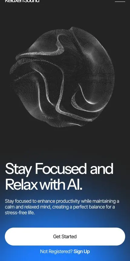 voice 1 Abstract 3D shape on black background with text: Stay Focused and Relax with AI. Enhance productivity and achieve balance. Get Started. | Sky Rye Design Abstract 3D shape on black background with text: Stay Focused and Relax with AI. Enhance productivity and achieve balance. Get Started.