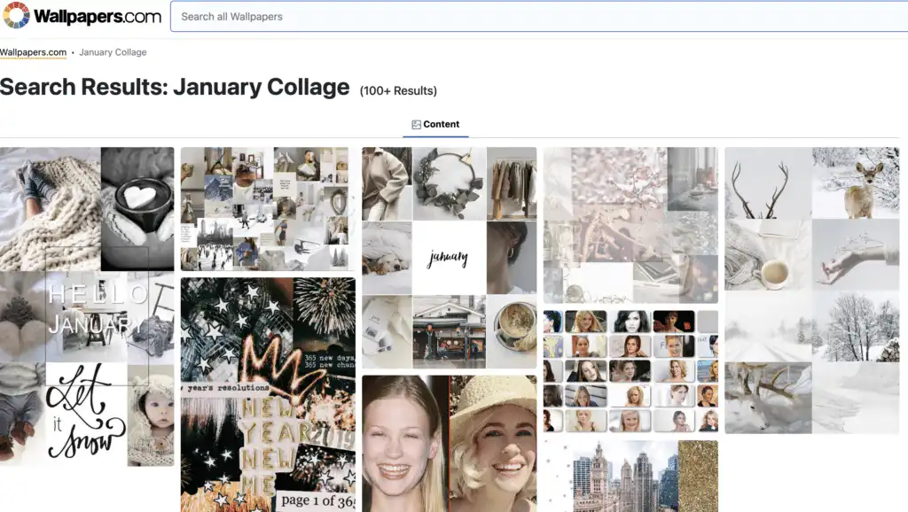 Collage of winter images and quotes celebrating January, featuring snow, cozy scenes, and festive New Year's themes.
