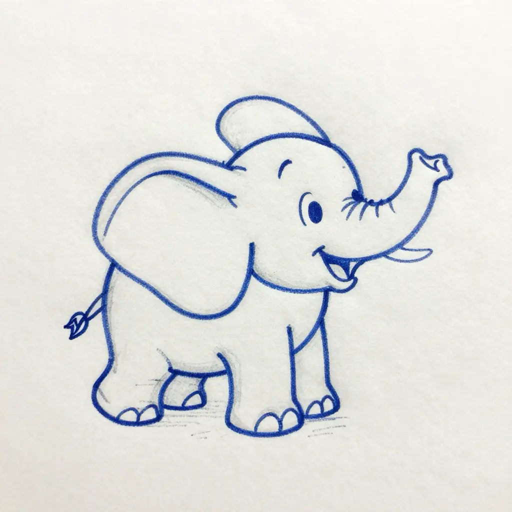 8f0f7ce4052c4fdd8546914254f31c55 Cute hand-drawn baby elephant sketch in blue ink on white paper, smiling with raised trunk and big ears — children's illustration | Sky Rye Design Cute hand-drawn baby elephant sketch in blue ink on white paper, smiling with raised trunk and big ears — children's illustration