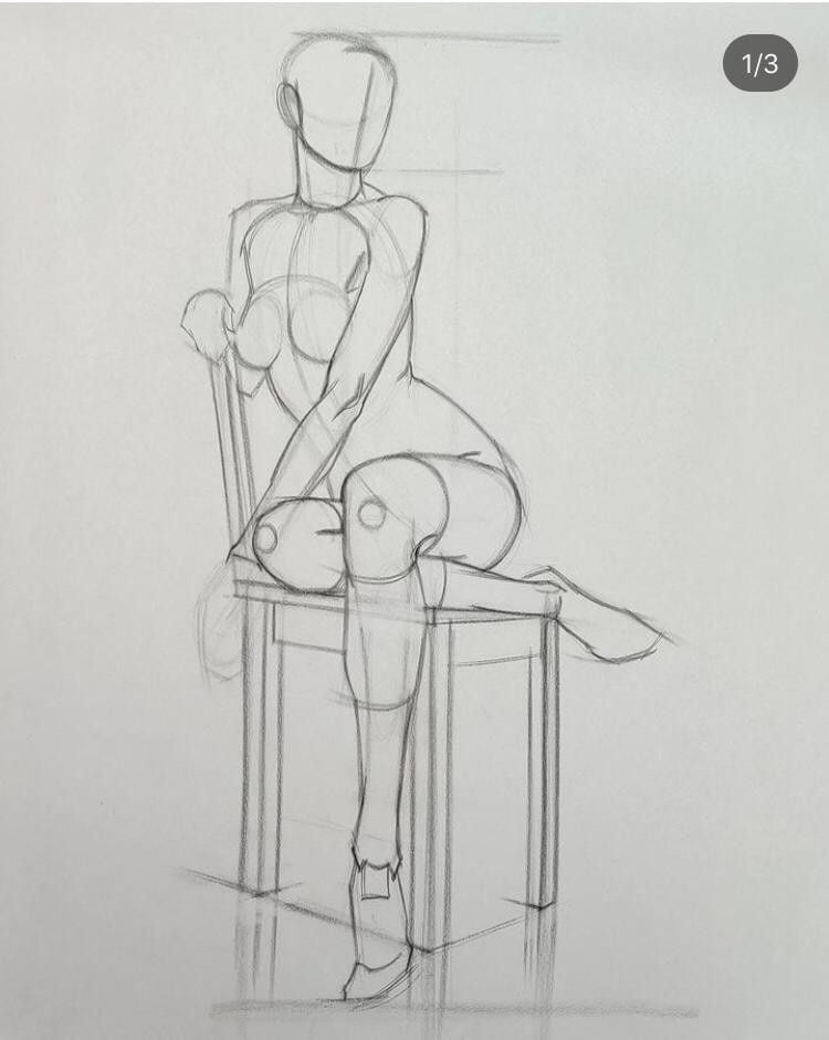 Pencil sketch of a seated female figure on a stool — life drawing, anatomy study and gesture pose for artists.