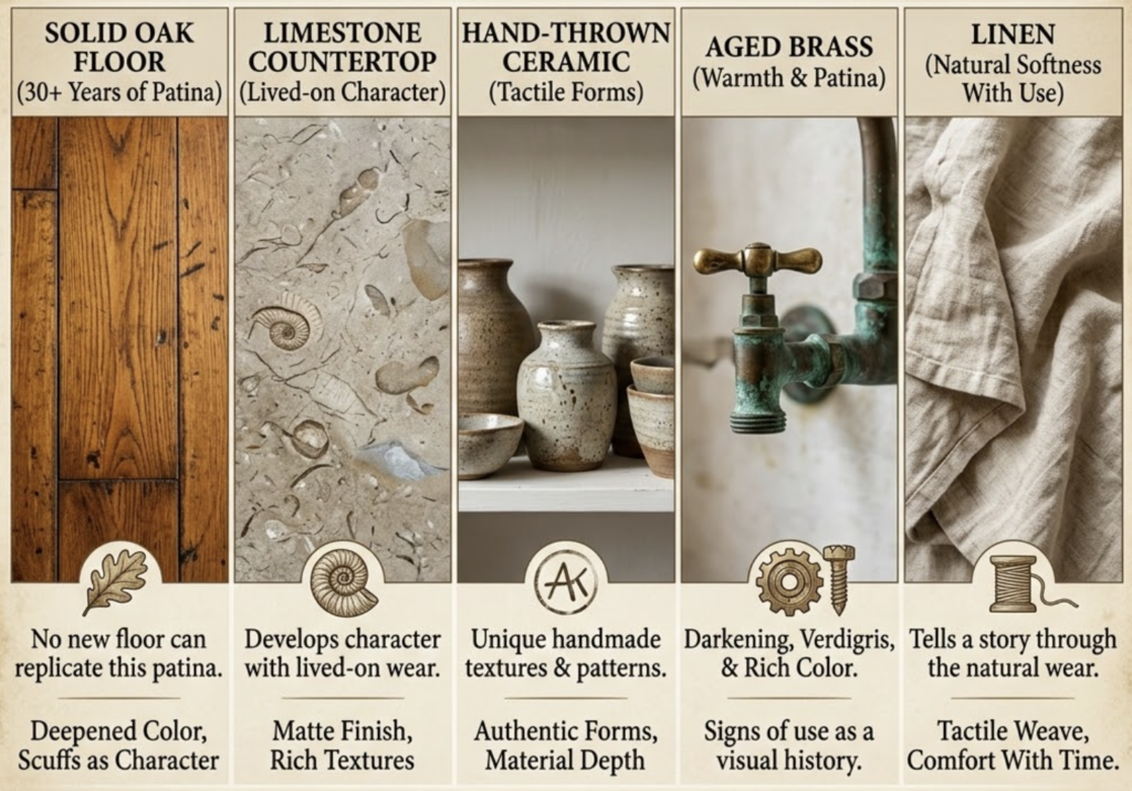 Screenshot 2026-02-27 at 173311 Natural materials moodboard: solid oak floor, fossil limestone, hand-thrown ceramics, aged brass faucet, linen with patina | Sky Rye Design Natural materials moodboard: solid oak floor, fossil limestone, hand-thrown ceramics, aged brass faucet, linen with patina