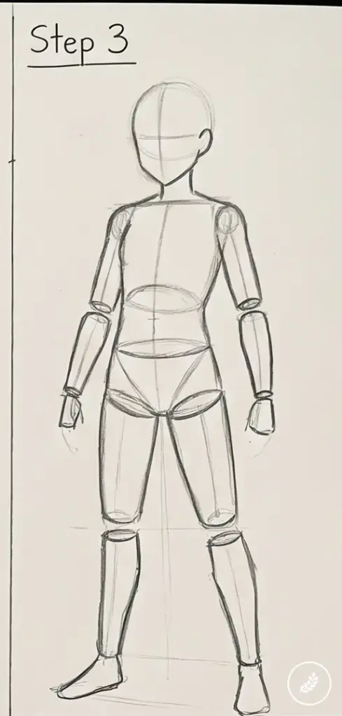 how-to-draw-anime-body-step-3 Step 3: pencil mannequin figure drawing tutorial with construction lines showing human proportions | Sky Rye Design Step 3: pencil mannequin figure drawing tutorial with construction lines showing human proportions
