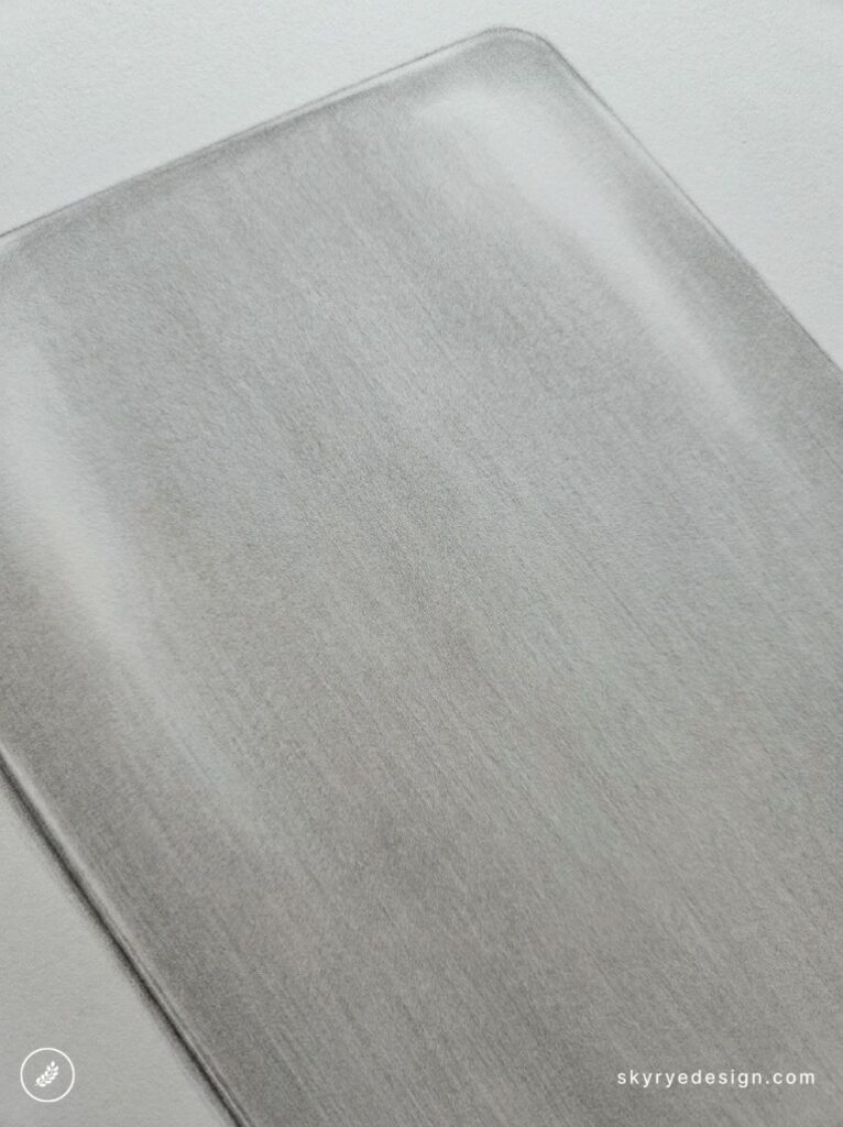 Close-up of brushed stainless steel surface with rounded corner — minimalist metal tray texture, subtle grain and reflection.