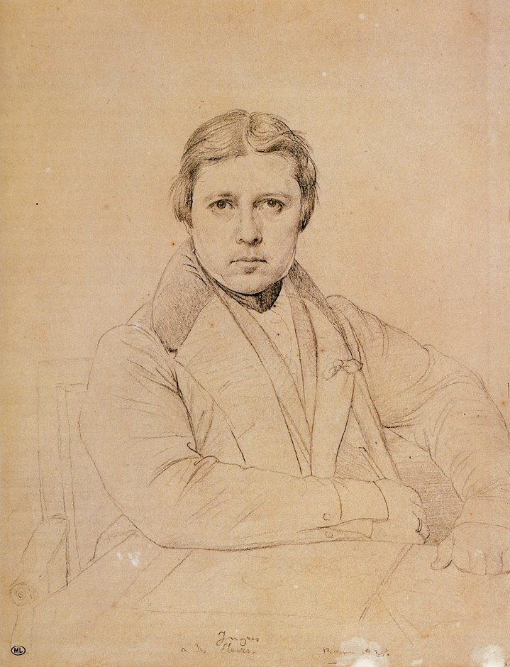 Vintage 19th-century pencil sketch portrait of a seated young man in a formal coat, arms on table