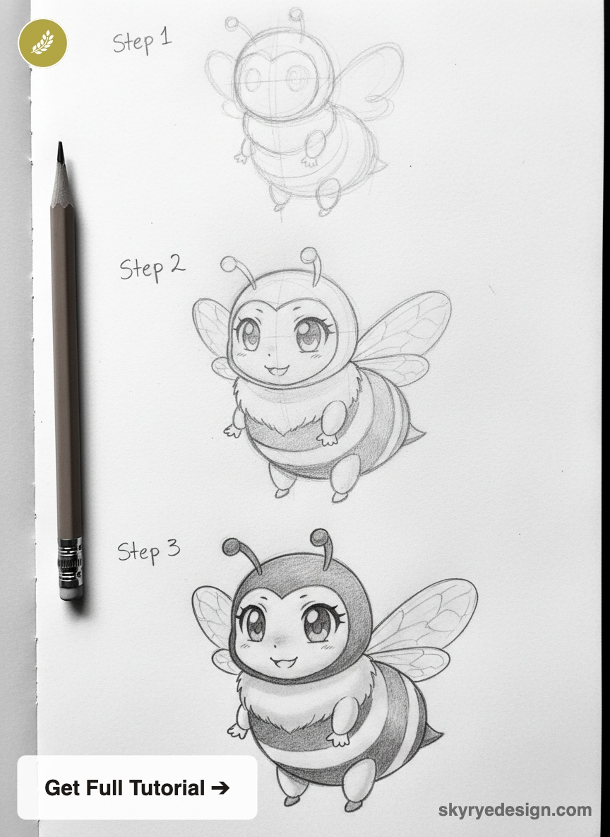 Cute bumblebee drawing tutorial: step-by-step pencil sketches showing beginner cartoon bee stages