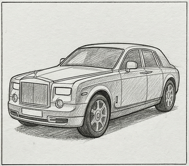 rolls-1-4 Rolls-Royce Phantom pencil sketch, luxury sedan hand-drawn illustration for automotive art | Sky Rye Design Rolls-Royce Phantom pencil sketch, luxury sedan hand-drawn illustration for automotive art