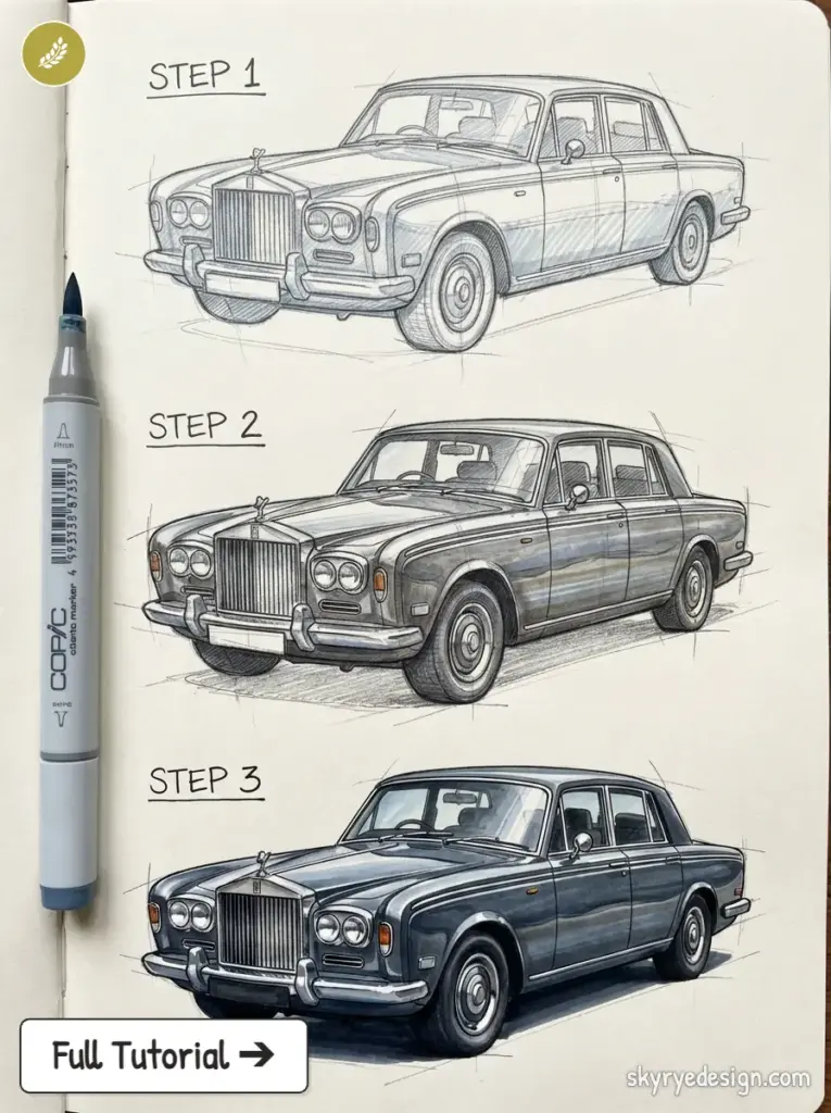 copic-tutorial-1775762537685 How to draw a Rolls-Royce: step-by-step pencil sketch to realistic marker rendering in a sketchbook | Sky Rye Design How to draw a Rolls-Royce: step-by-step pencil sketch to realistic marker rendering in a sketchbook