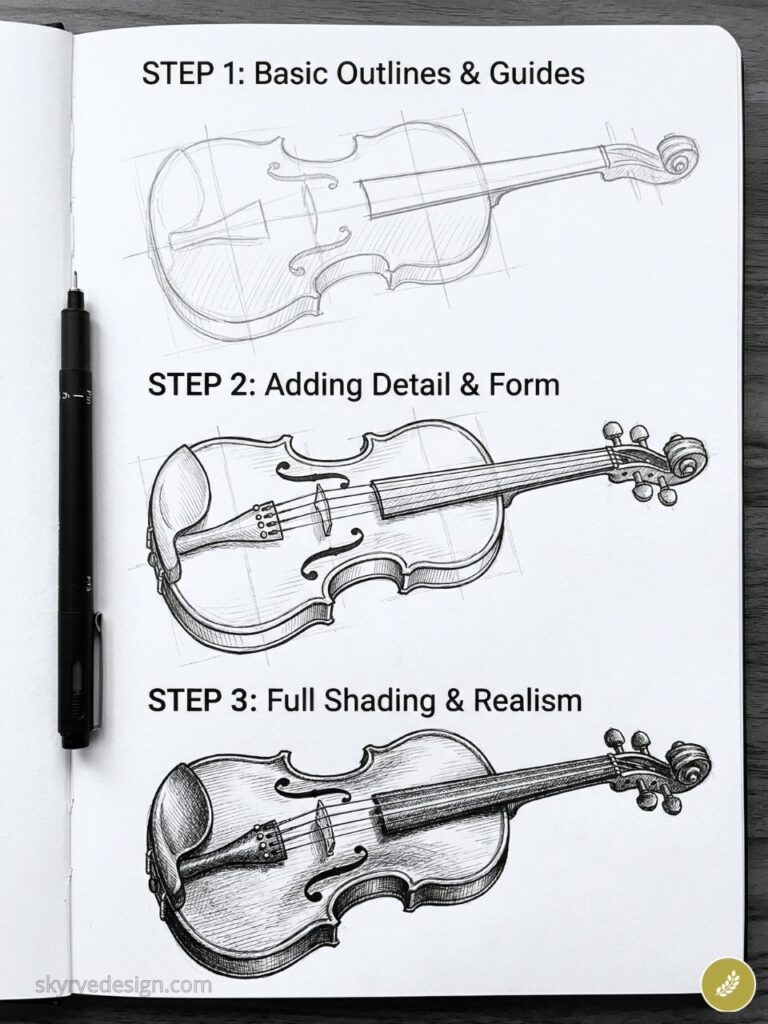 How to Draw a Violin: Proportions, F-Holes and Wood Grain