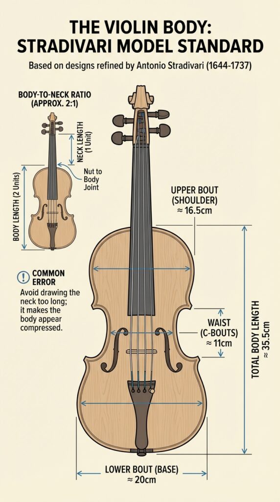 78243f8a-b0df-4813-81e7-f479f2171cb4 Stradivari-model violin body infographic with measurements: upper bout 16.5cm, waist 11cm, lower 20cm, total 35.5cm | Sky Rye Design Stradivari-model violin body infographic with measurements: upper bout 16.5cm, waist 11cm, lower 20cm, total 35.5cm