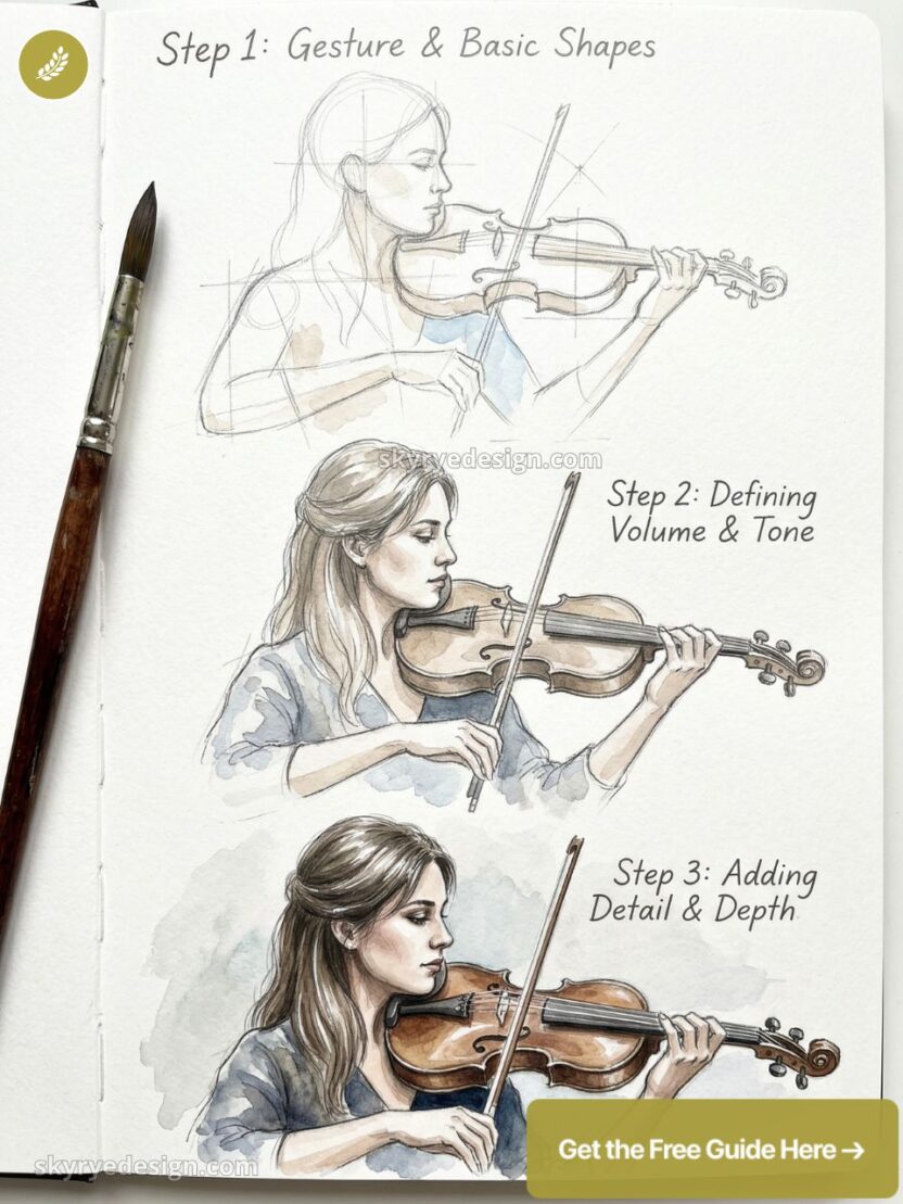 Violin Drawing Basic How to Draw a Violin: Proportions, F-Holes and Wood Grain