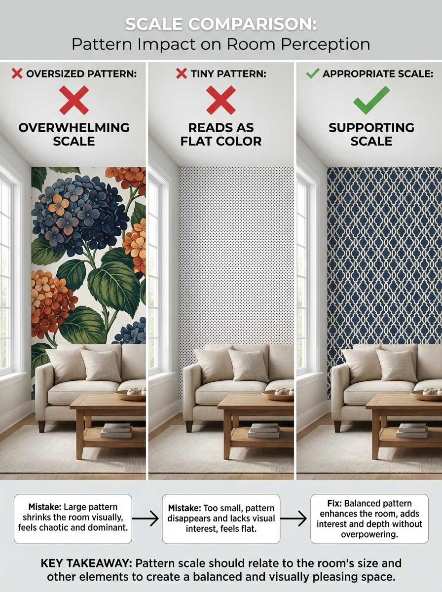 d1b6dc57-5c16-484b-9db9-f5b01d39a46e Wallpaper scale comparison infographic: oversized, tiny, and appropriate patterns and their impact on room perception | Sky Rye Design Wallpaper scale comparison infographic: oversized, tiny, and appropriate patterns and their impact on room perception