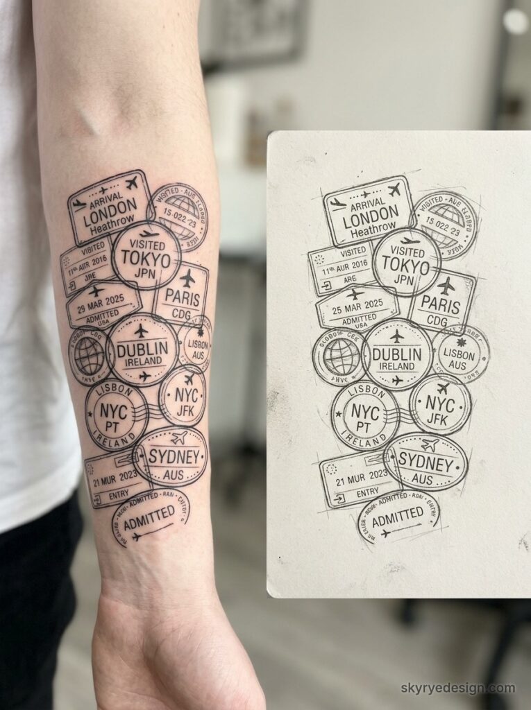 stamp tattoo forearm