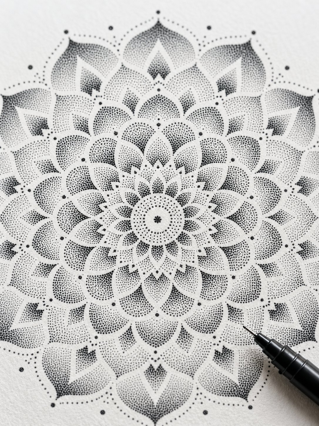 21 Dotwork Mandala Fine Point 21. Dotwork Mandala (Fine Point) mandala design on paper | Sky Rye Design 21. Dotwork Mandala (Fine Point) mandala design on paper
