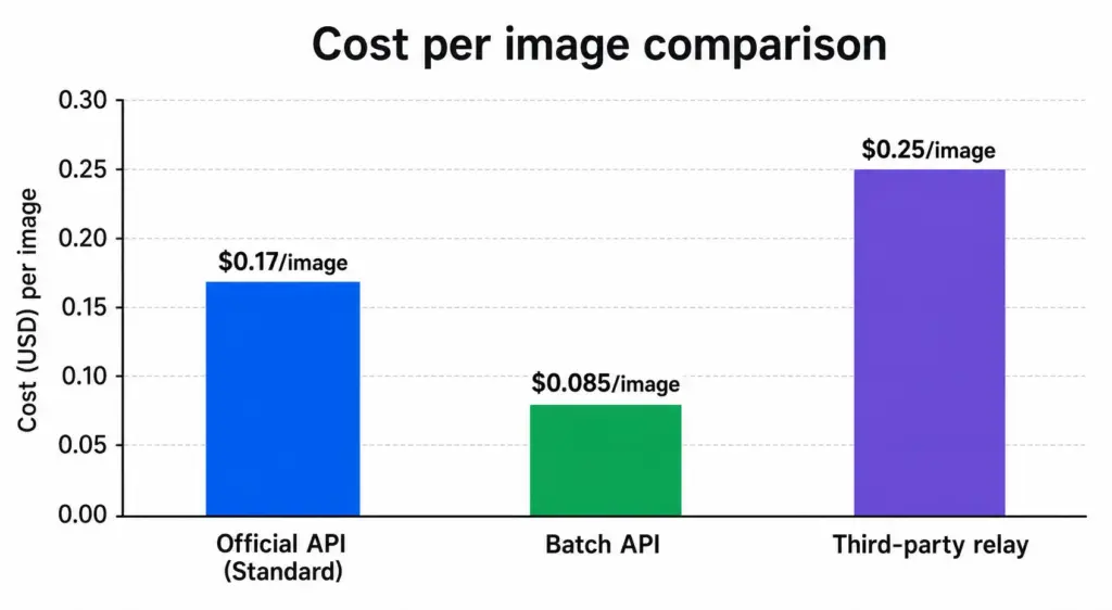 Bar chart comparing cost per image: Official API (Standard)  alt=