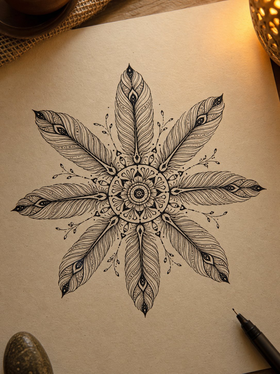 8 Feather Mandala 8. Feather Mandala mandala design on paper | Sky Rye Design 8. Feather Mandala mandala design on paper