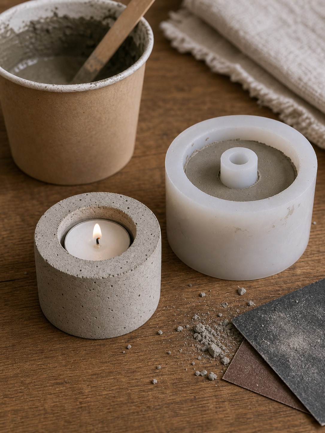 Concrete candle holders with mold and tea light