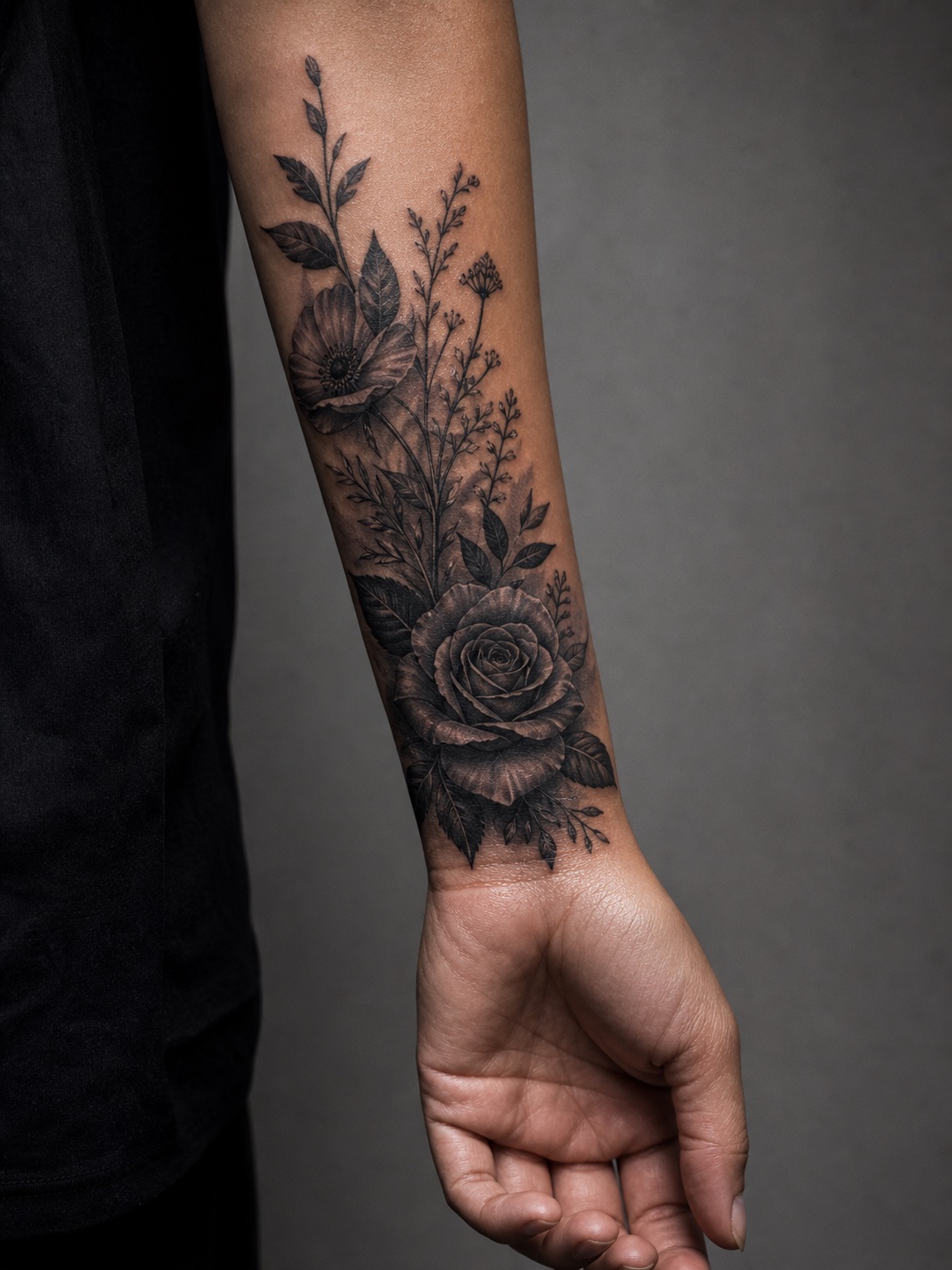 dark floral for specific problem areas cover up tattoo design