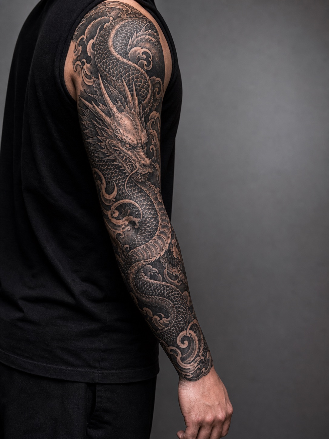 dragon sleeve cover up tattoo design