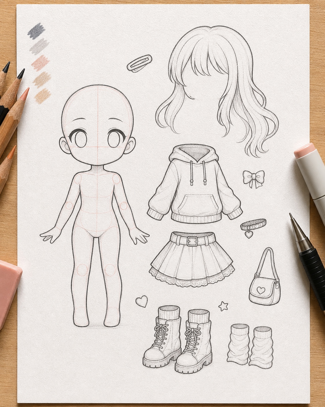 Gacha art base dress-up reference with clothing layers and accessories
