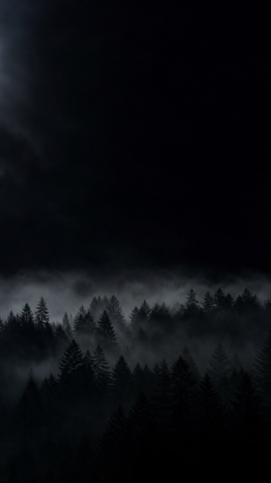 Dark forest black iPhone wallpaper Dark forest iPhone wallpaper with pine silhouettes, charcoal mist, and open black sky. | Sky Rye Design Dark forest iPhone wallpaper with pine silhouettes, charcoal mist, and open black sky.