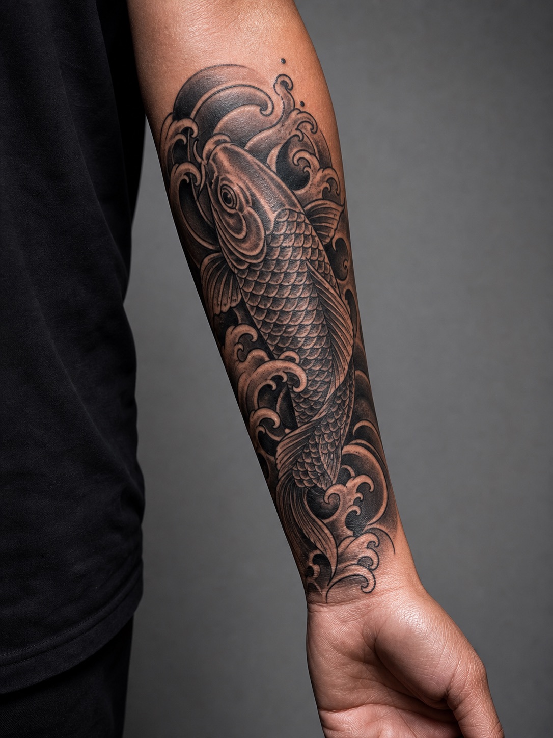 koi fish and water cover up tattoo design