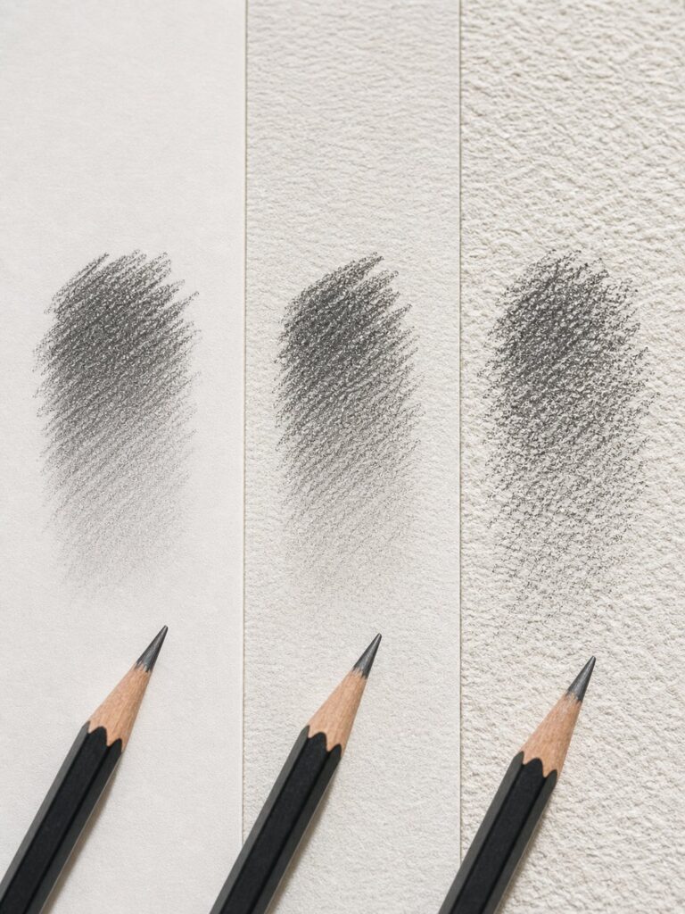 paper-texture-graphite-comparison Pencil shading texture comparison: graphite swatches on three paper types with three sharpened pencils | Sky Rye Design Pencil shading texture comparison: graphite swatches on three paper types with three sharpened pencils