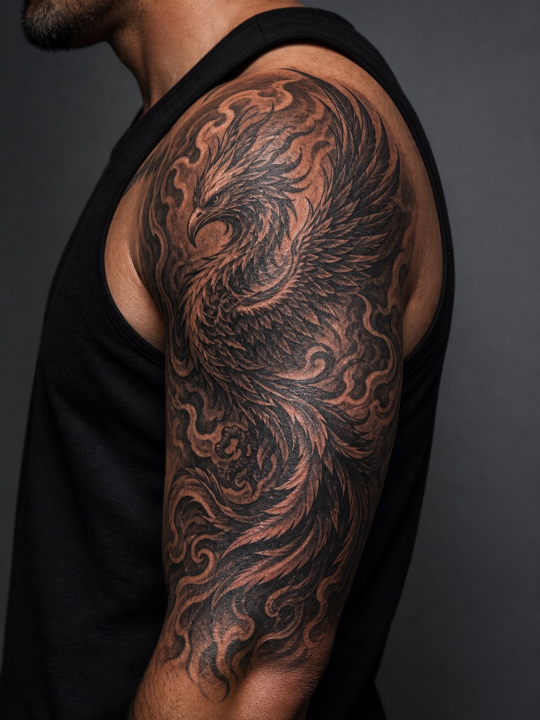phoenix for names and text cover up tattoo design