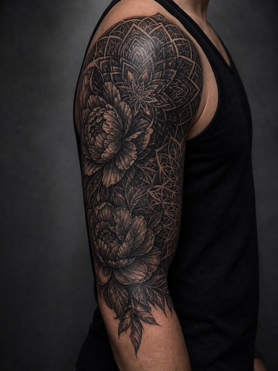 shoulder and upper arm cover up tattoo design