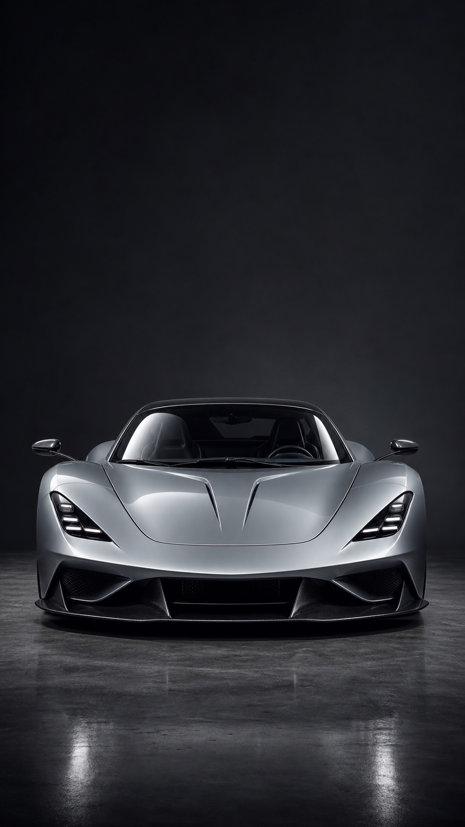Silver hypercar iPhone wallpaper in a clean dark studio setting.