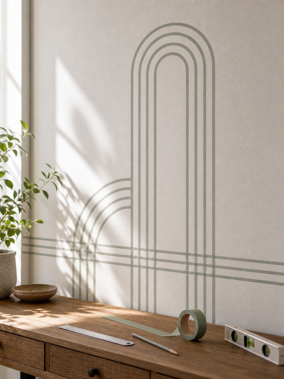 Renter-friendly washi tape wall pattern with tools