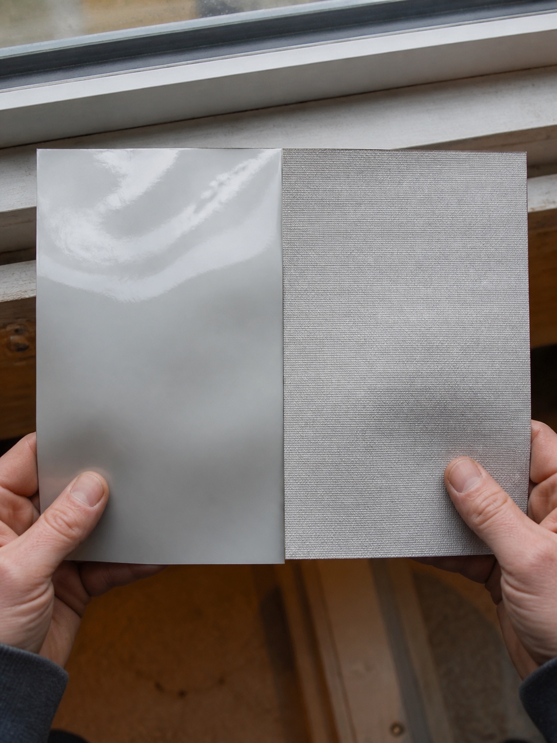 PVC film and fabric membrane swatches compared under natural window light.