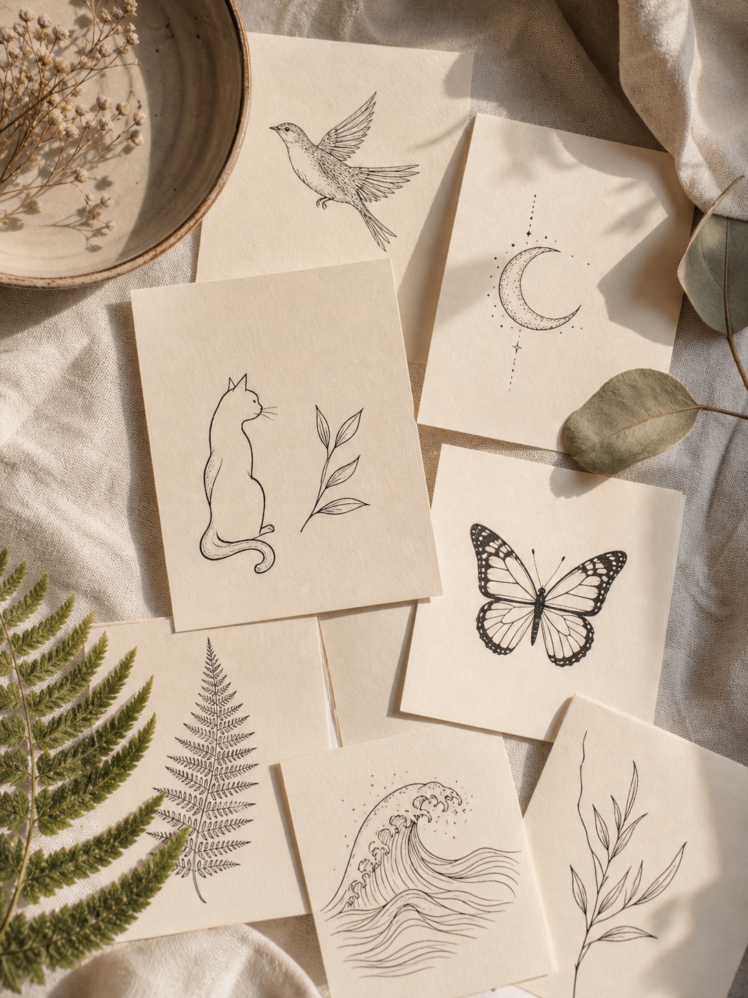 Easy tattoo ideas - Animal and Nature Tattoos Easy tattoo idea image for animal and nature tattoos, showing simple tattoo design sketches in a clean beginner-friendly style. | Sky Rye Design Easy tattoo idea image for animal and nature tattoos, showing simple tattoo design sketches in a clean beginner-friendly style.