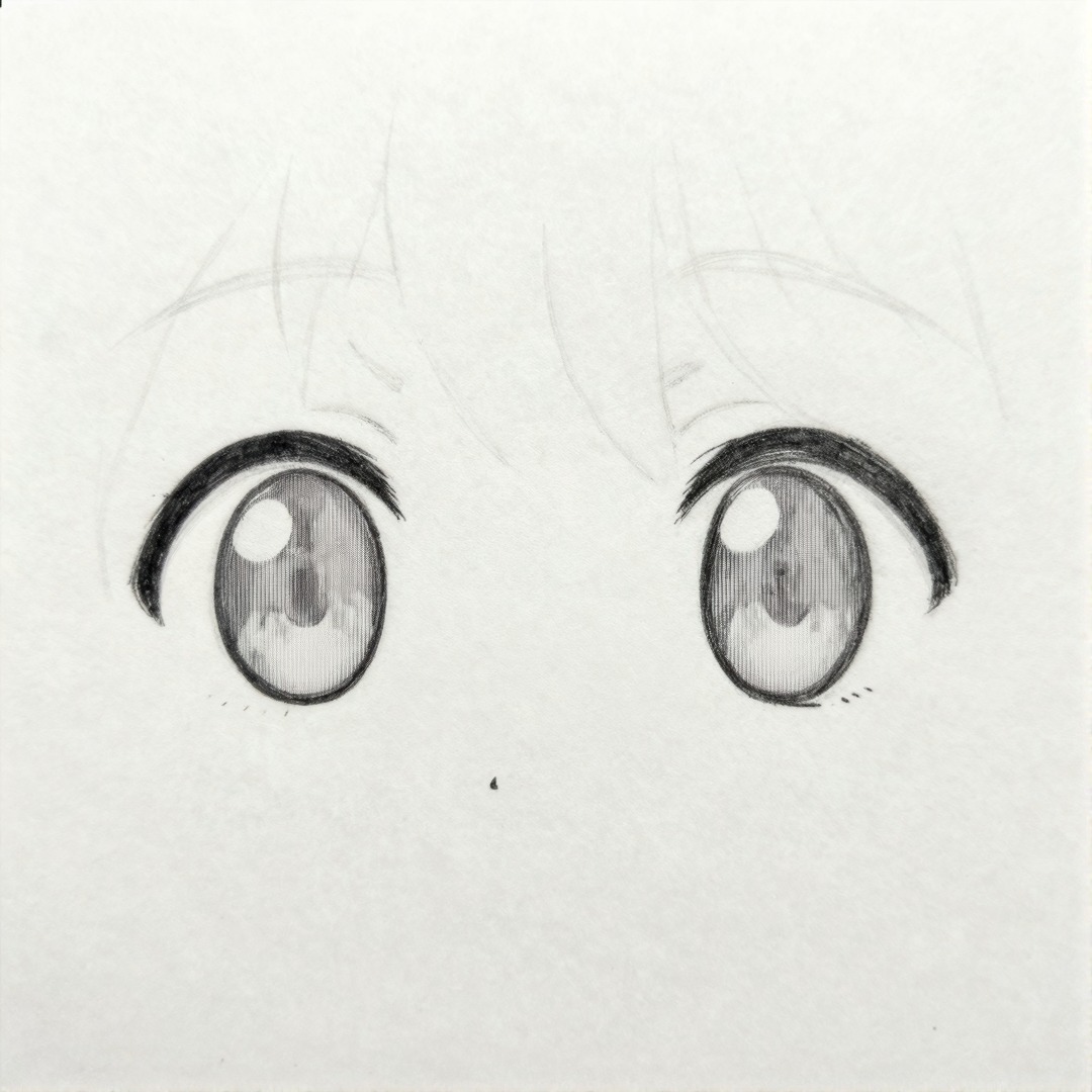 Round anime eye reference with large open irises and simple highlights Round anime eye reference drawing with large open irises and simple highlights | Sky Rye Design Round anime eye reference drawing with large open irises and simple highlights