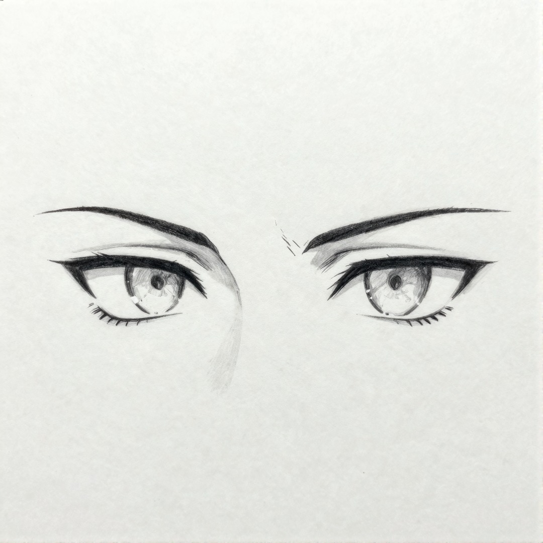 Sharp serious anime eye reference with narrow angular lids and focused irises Sharp serious anime eye reference drawing with narrow angular lids and focused irises | Sky Rye Design Sharp serious anime eye reference drawing with narrow angular lids and focused irises
