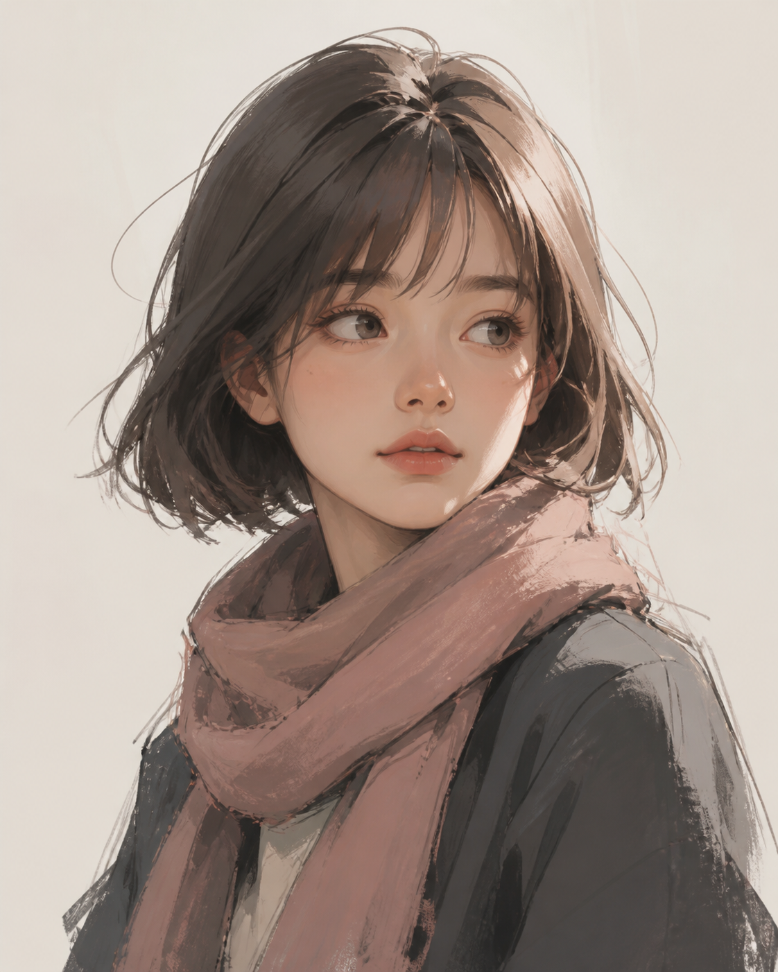 Digital Girl Drawing Portrait Study Digital girl drawing portrait with soft scarf and visible sketch lines | Sky Rye Design Digital girl drawing portrait with soft scarf and visible sketch lines