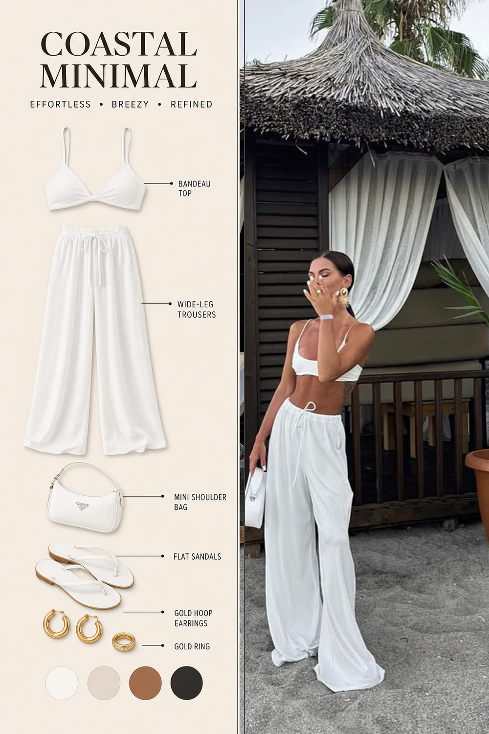 Beach Outfit Infographic Step 03 Pinterest fashion infographic showing a beach outfit flat-lay breakdown beside the original outfit photo. | Sky Rye Design Pinterest fashion infographic showing a beach outfit flat-lay breakdown beside the original outfit photo.