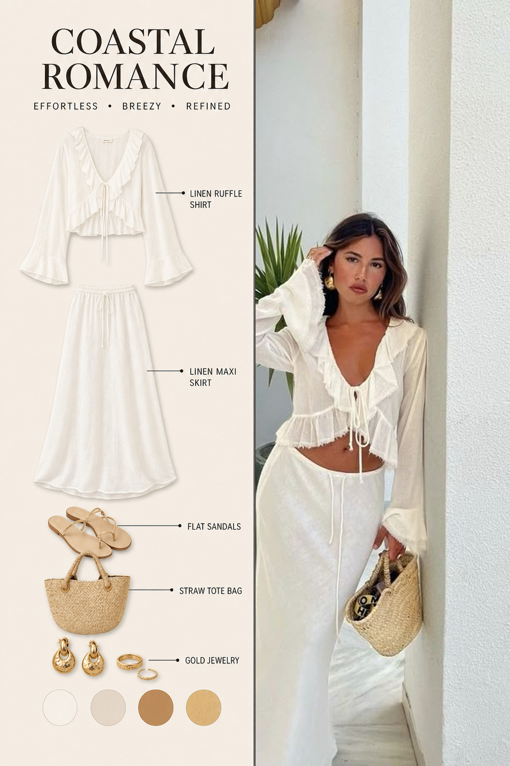 Beach Outfit Infographic Step 05 Pinterest fashion infographic showing a beach outfit flat-lay breakdown beside the original outfit photo. | Sky Rye Design Pinterest fashion infographic showing a beach outfit flat-lay breakdown beside the original outfit photo.