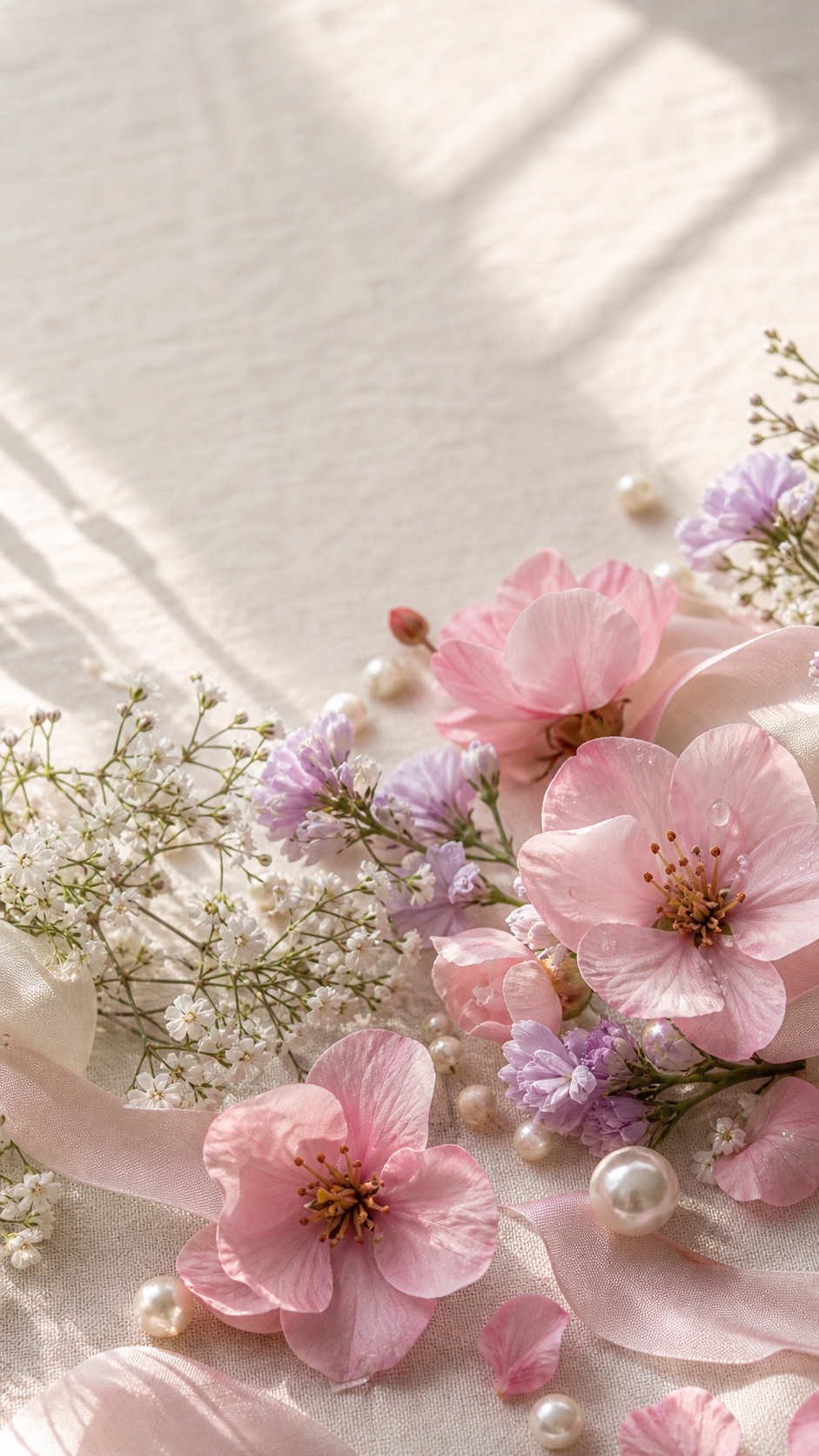 Girly floral wallpaper with peonies and roses Girly floral wallpaper with blush pink peonies, cream roses, satin ribbon, and pearl accents. | Sky Rye Design Girly floral wallpaper with blush pink peonies, cream roses, satin ribbon, and pearl accents.
