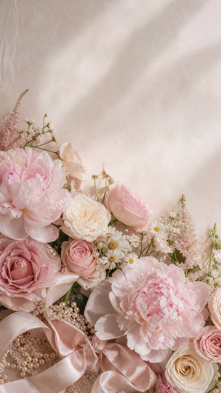 Girly floral phone wallpaper with pink blossoms Girly floral phone wallpaper with pink blossoms, lavender flowers, pearls, and soft linen texture. | Sky Rye Design Girly floral phone wallpaper with pink blossoms, lavender flowers, pearls, and soft linen texture.