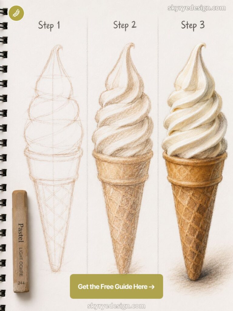 how-to-draw-additional-content - 2026-06-15T180037650 Soft-serve ice cream drawing tutorial: step-by-step pastel sketch to finished realistic waffle cone illustration | Sky Rye Design Soft-serve ice cream drawing tutorial: step-by-step pastel sketch to finished realistic waffle cone illustration