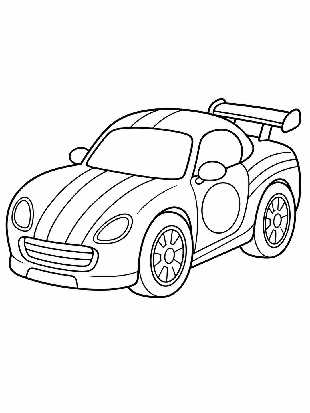 A race car with bold racing stripes coloring page Printable kids coloring page with a race car with bold racing stripes in bold black-and-white line art. | Sky Rye Design Printable kids coloring page with a race car with bold racing stripes in bold black-and-white line art.