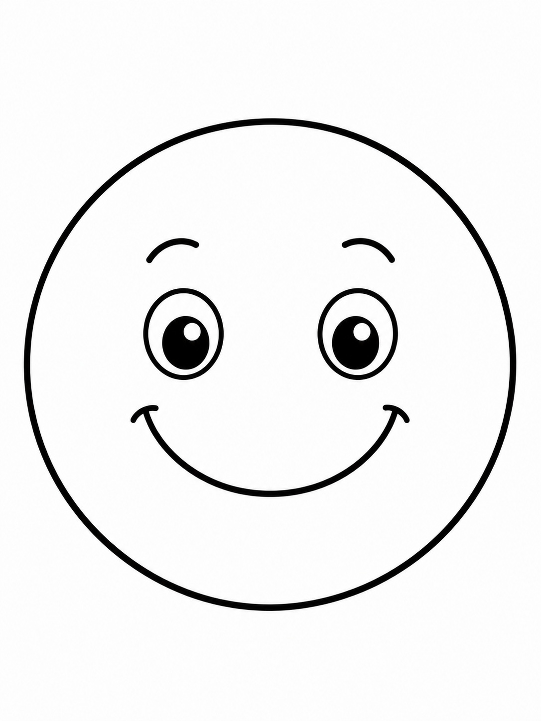 A large circle shape with a smiling face coloring page Printable kids coloring page with a large circle shape with a smiling face in bold black-and-white line art. | Sky Rye Design Printable kids coloring page with a large circle shape with a smiling face in bold black-and-white line art.